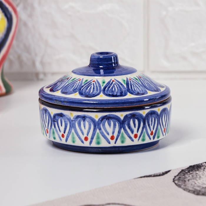 Сахарница Риштанская Керамика  Сахарница Риштанская Керамика "Цветы", 250 мл, синяя