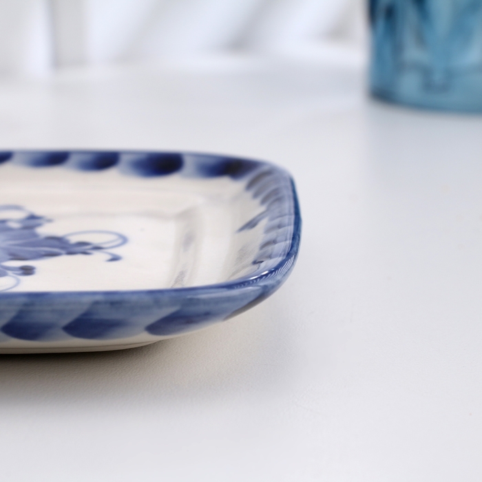 Маслёнка Маслёнка "Цветы", прямоугольная, 8 х 17 см, гжель