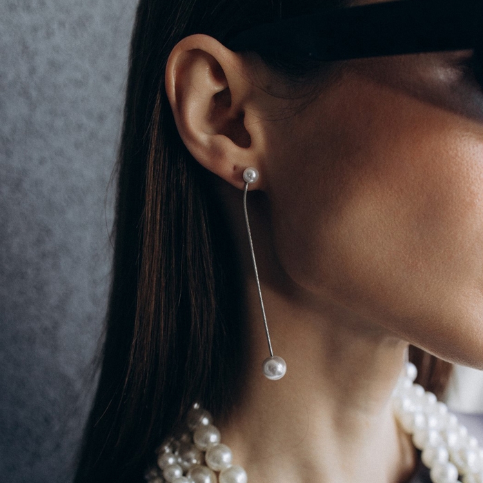 Серьги с жемчугом «Грейс» висячие, цвет белый в серебре Серьги с жемчугом «Грейс» висячие, цвет белый в серебре