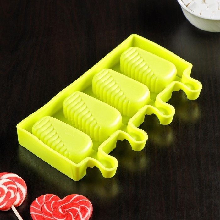 Форма для мороженого Доляна «Эскимо в глазури», силикон, 18,5×12,3×2,5 см, 4 ячейки, цвет МИКС Форма для мороженого Доляна «Эскимо в глазури», силикон, 18,5×12,3×2,5 см, 4 ячейки, цвет МИКС