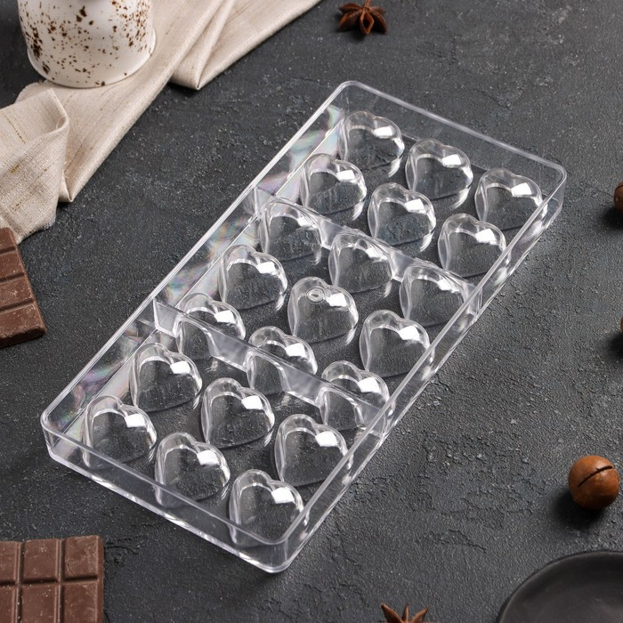 Форма для конфет и шоколада KONFINETTA «Сердца», 27,5×13,5 см, 21 ячейка 2×3 см, цвет прозрачный Форма для конфет и шоколада KONFINETTA «Сердца», 27,5×13,5 см, 21 ячейка 2×3 см, цвет прозрачный