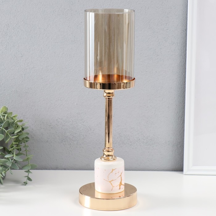 Подсвечник металл, стекло  на 1 свечу d=9,5 см  Подсвечник металл, стекло  на 1 свечу d=9,5 см "Юнона" золото 13х13х39 см