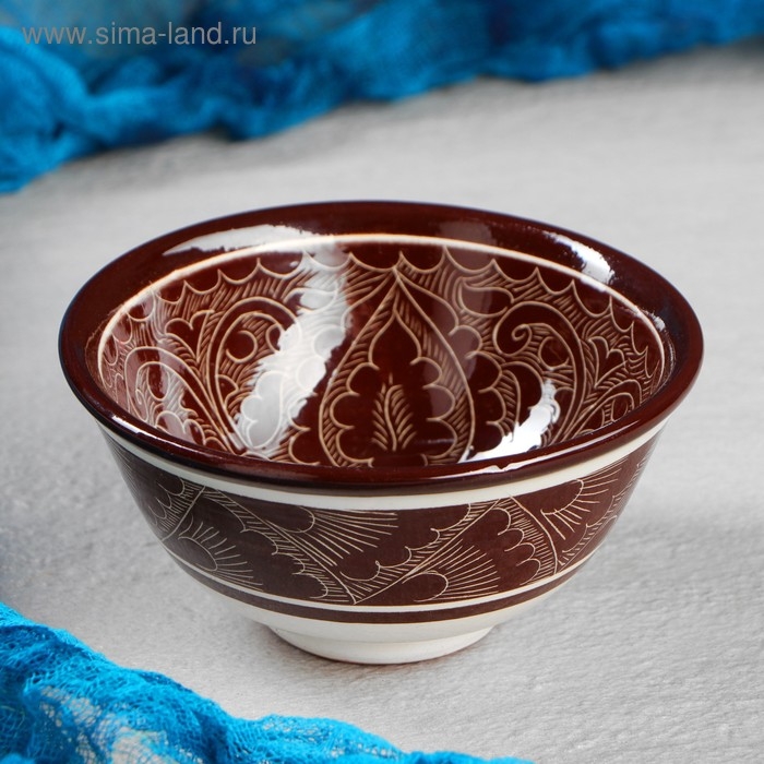 Пиала Риштанская Керамика Пиала Риштанская Керамика "Узоры", 11,5 см, большая, коричневая