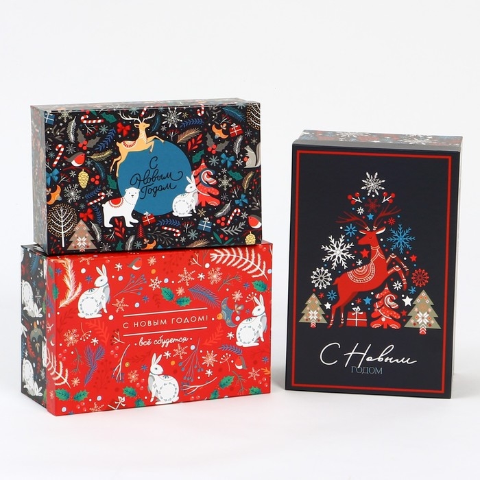 Набор коробок подарочных 15 в 1 «Европейский», 12 х 7 х 4 см - 46,6 х 35,2 х 17.5 см, Новый год