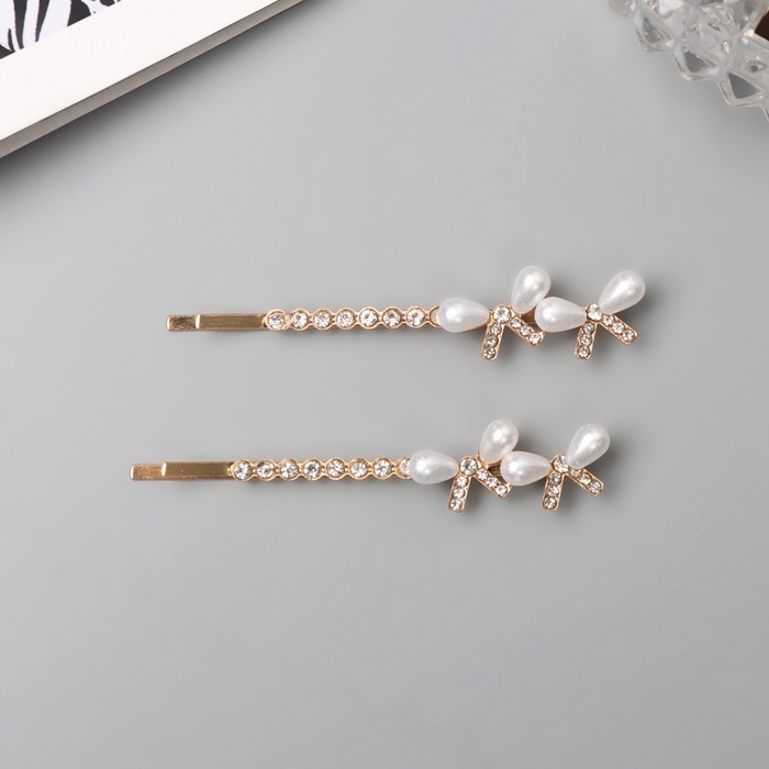 Невидимка для волос «Глория» (набор 2 шт) двойной бант, 6 см, золото Невидимка для волос «Глория» (набор 2 шт) двойной бант, 6 см, золото