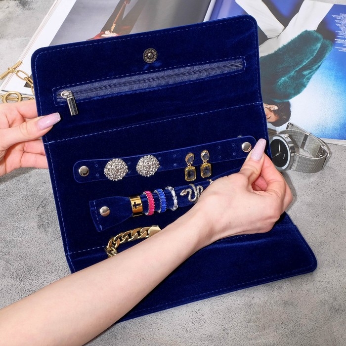 Органайзер для хранения украшений скручивающийся «Клатч» 22×28 см, цвет синий Органайзер для хранения украшений скручивающийся «Клатч» 22×28 см, цвет синий