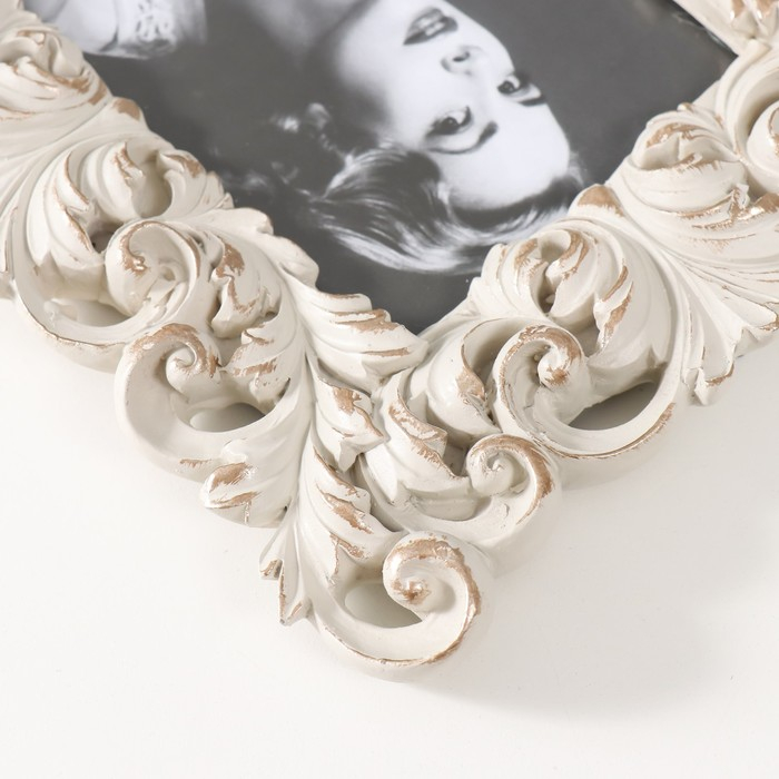 Фоторамка полистоун 10х15 см Фоторамка полистоун 10х15 см "Раскидистые листья" белая с патиной 23,2х18,4х2 см