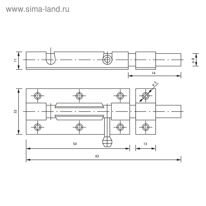 Шпингалет SH01, 2 Шпингалет SH01, 2", алюминий, цвет золото