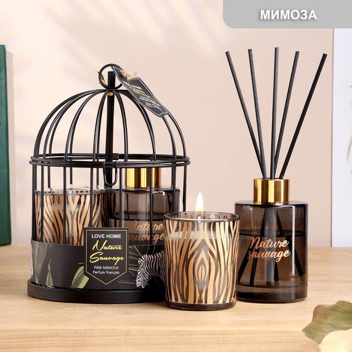 Набор в клетке Набор в клетке "Love home" диффузор 100 мл и свеча 6х7 см, мимоза