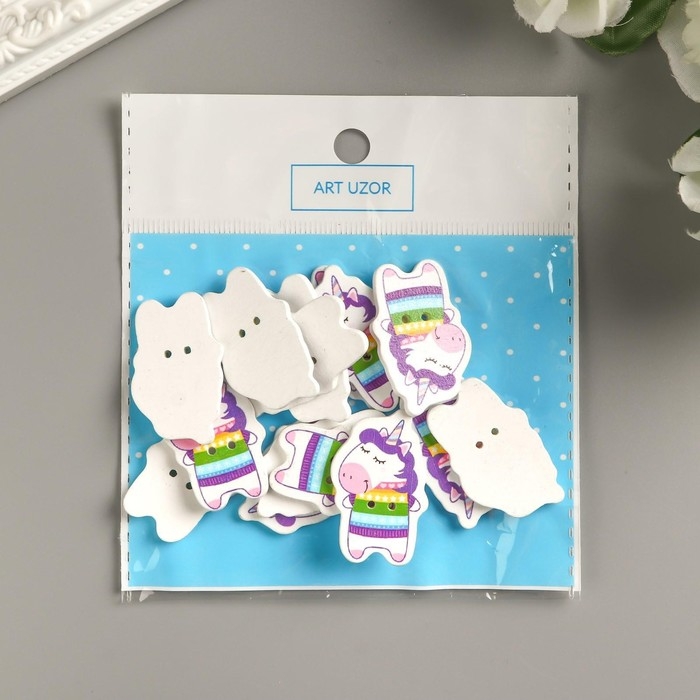 Набор пуговиц для творчества дерево "Единорожка в свитере" набор 15 шт 3,4х2,1 см