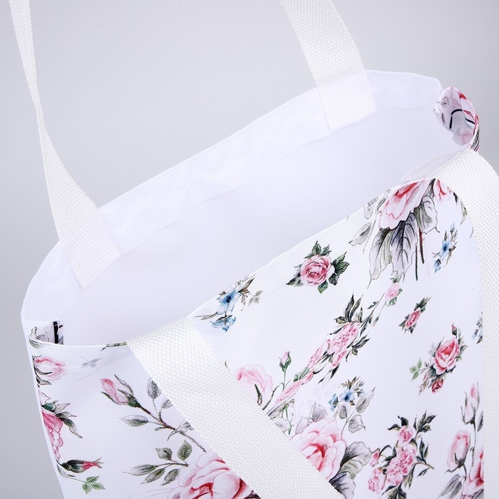 Сумка шопер «Розы», 35х0.5х40 см, отд без молнии, без подклада, белая Сумка шопер «Розы», 35х0.5х40 см, отд без молнии, без подклада, белая