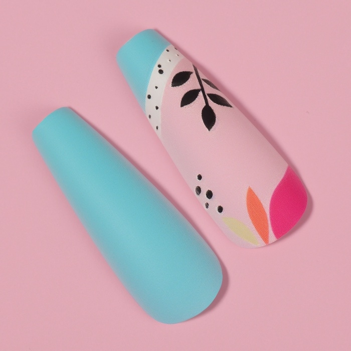 Накладные ногти «Бирюза», 12 шт, с клеевыми пластинами, форма балерина, разноцветные Накладные ногти «Бирюза», 12 шт, с клеевыми пластинами, форма балерина, разноцветные