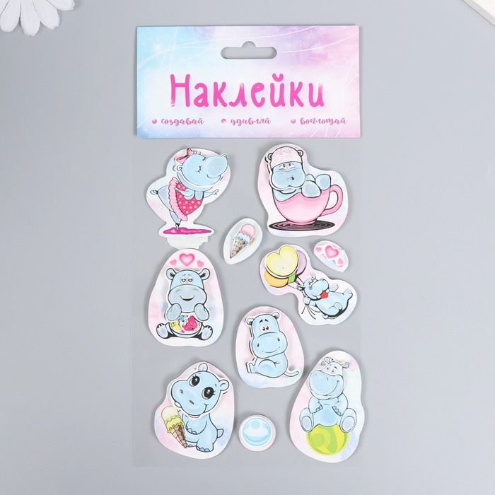 Наклейка картон 2 слоя Наклейка картон 2 слоя "Малыши-бегемотики" 17х12 см