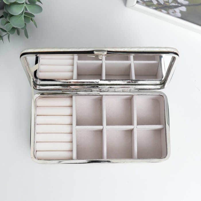 Шкатулка кожзам для украшений  Шкатулка кожзам для украшений "Узор из ромбов. Белый перламутр" 6х9,8х18,5 см