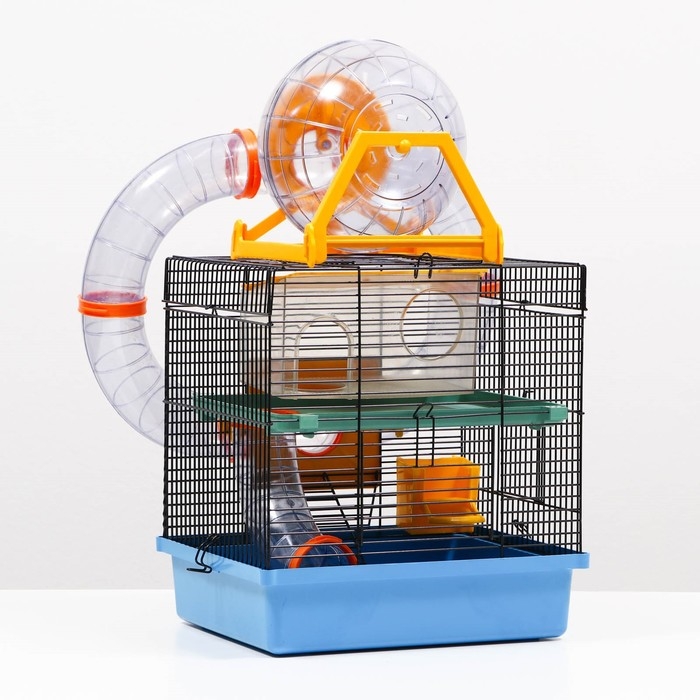 Клетка для грызунов, двухъярусная, с полкой, домом и шаром, 28 х 24,5 х 31 см, микс Клетка для грызунов, двухъярусная, с полкой, домом и шаром, 28 х 24,5 х 31 см, микс