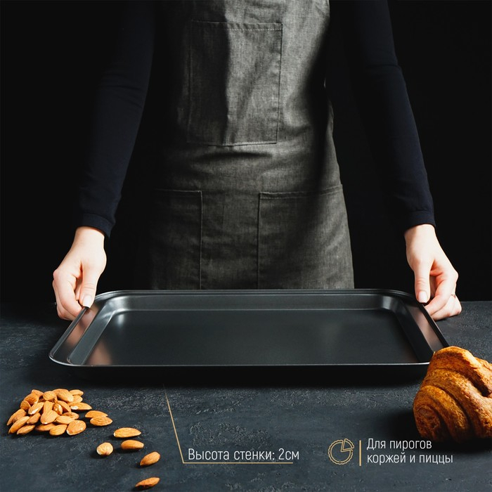 Противень Доляна «Жаклин. Прямоугольник», 42×29×2 см, антипригарное покрытие, цвет чёрный Противень Доляна «Жаклин. Прямоугольник», 42×29×2 см, антипригарное покрытие, цвет чёрный
