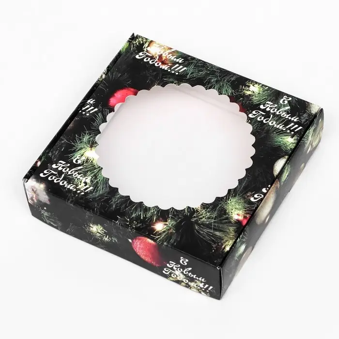 Подарочная коробка сборная с окном «Счастливого Рождества», 11.5×11.5×3 см Подарочная коробка сборная с окном «Счастливого Рождества», 11.5×11.5×3 см