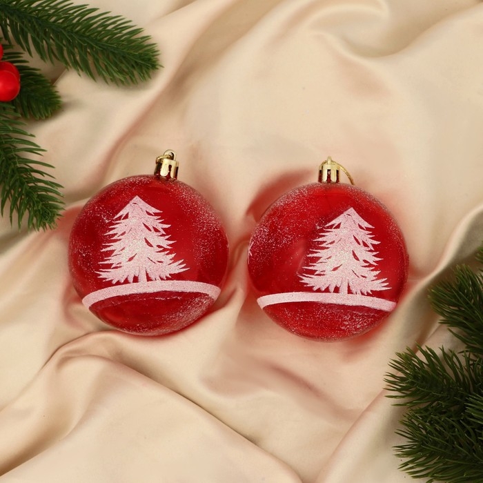 Набор шаров пластик d-8 см, 2 шт Набор шаров пластик d-8 см, 2 шт "Зимняя сказка" бело-красный