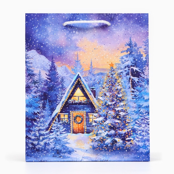 Новый год. Пакет подарочный  Новый год. Пакет подарочный "Зимний дом", 18 х 22,3 х 10 см.