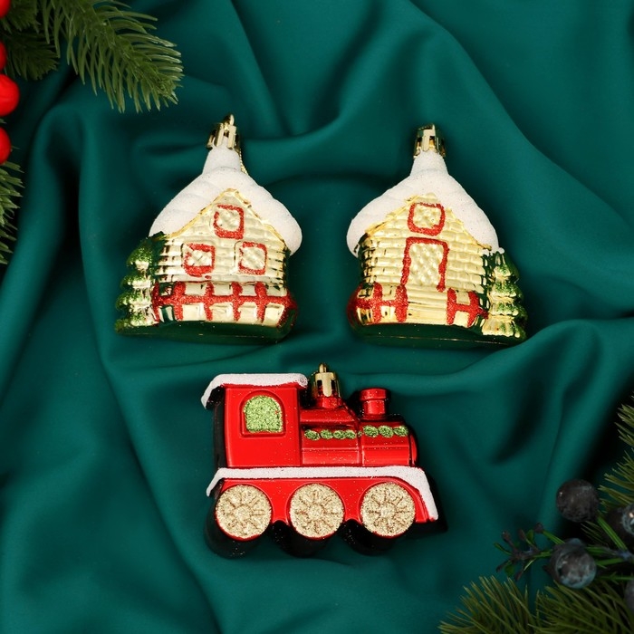 Украшение ёлочное Украшение ёлочное "Новогоднее ассорти" (набор 3 шт) красный золото