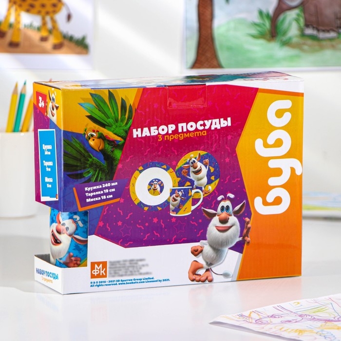 Набор детской посуды «Буба»: 3 предмета: кружка 240 мл, салатник d=18 см, тарелка d=19 см Набор детской посуды «Буба»: 3 предмета: кружка 240 мл, салатник d=18 см, тарелка d=19 см