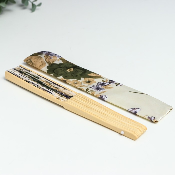 Веер бамбук, текстиль h=21 см  Веер бамбук, текстиль h=21 см "Цветы" с чехлом, бежевый