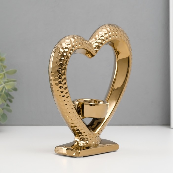 Подсвечник керамика на 1 свечу  Подсвечник керамика на 1 свечу "Сердце на подставке" d=4 см золото 17х5,5х19,5 см