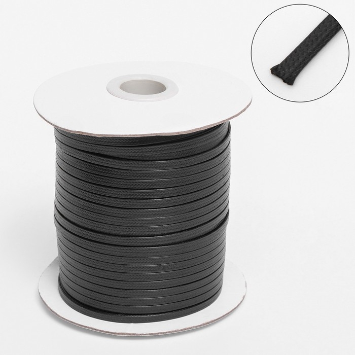 Шнур вощёный плоский из полиэстера L=80м, ширина 4мм, цвет чёрный Шнур вощёный плоский из полиэстера L=80м, ширина 4мм, цвет чёрный