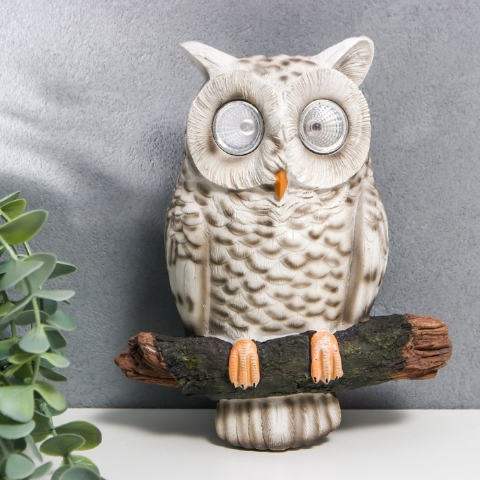 Сувенир настенный полистоун свет Сувенир настенный полистоун свет "Белый филин на ветке" от солнечной батареи 20х8х17,5 см