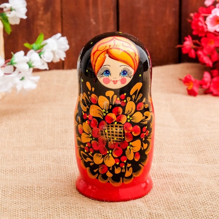 Матрёшка «Рябинка», чёрный платок, 5 кукольная, 18 см Матрёшка «Рябинка», чёрный платок, 5 кукольная, 18 см