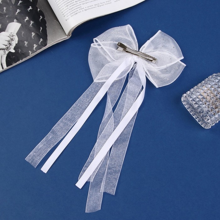 Зажим для волос  Зажим для волос "Школьница" бантик 15х25 см, белый стразик