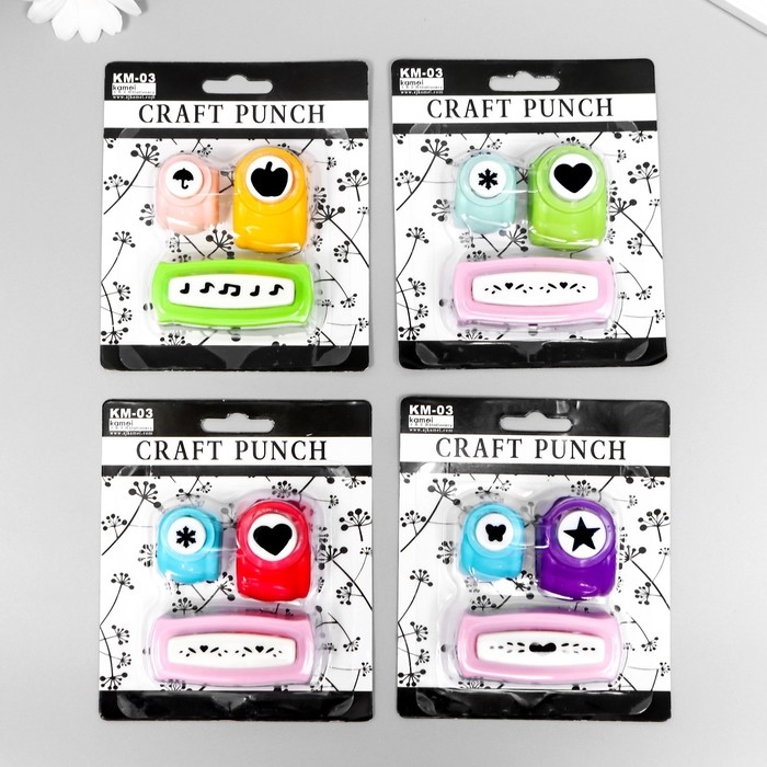 Набор фигурных дыроколов из 3 шт 11,5х13 см рис 1,6 см, 1 см, 4,5 см МИКС