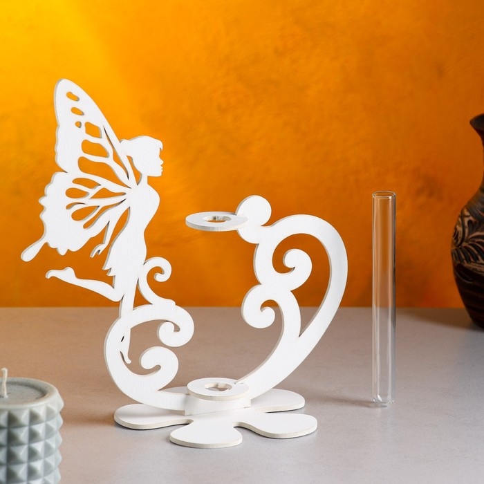 Кашпо деревянное 13.5×13×24 см с 1 колбой  Кашпо деревянное 13.5×13×24 см с 1 колбой "Фея", белый Дарим Красиво