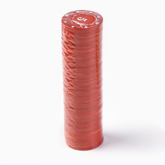 Набор фишек с номиналом 5,  50 шт, однотонные, красные Набор фишек с номиналом 5,  50 шт, однотонные, красные