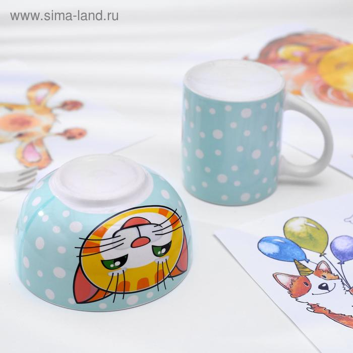 Набор детской посуды из керамики «Рыжий кот», 2 предмета: кружка 200 мл, миска 300 мл Набор детской посуды из керамики «Рыжий кот», 2 предмета: кружка 200 мл, миска 300 мл