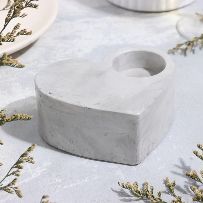 Подсвечник Подсвечник "Сердце большое. Мрамор" из гипса,10,5х9х4,5см,мрамор с чёрными полосками