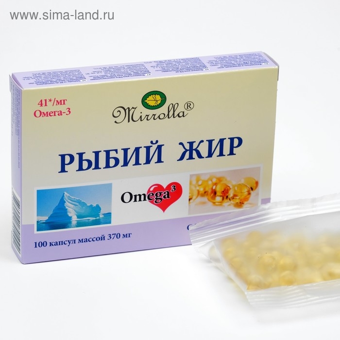 Рыбий жир Mirrolla с витамином E, 100 капсул по 0,37 г Рыбий жир Mirrolla с витамином E, 100 капсул по 0,37 г