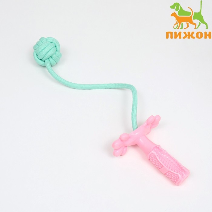 Игрушка канатная с зубочисткой и мячом Игрушка канатная с зубочисткой и мячом "Хлыст", до 55 см, до 160 г, розовая/мятная