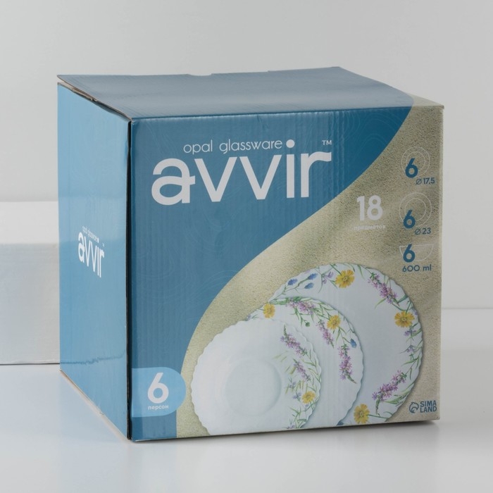 Сервиз столовый Avvir «Полевые цветы», 18 предметов: 6 тарелок d=16,5 см, d=17,5 см, d=23 см, стеклокерамика, цвет белый Сервиз столовый Avvir «Полевые цветы», 18 предметов: 6 тарелок d=16,5 см, d=17,5 см, d=23 см, стеклокерамика, цвет белый