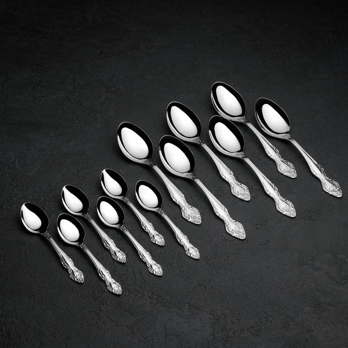 Набор столовых приборов «Тройка», 24 предмета, декоративная коробка, цвет серебряный Набор столовых приборов «Тройка», 24 предмета, декоративная коробка, цвет серебряный