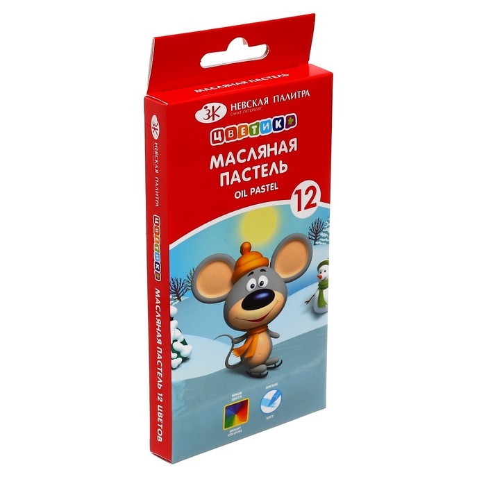 Пастель масляная  Пастель масляная "Цветик", 12 цветов, 75/10 мм, шестигранная