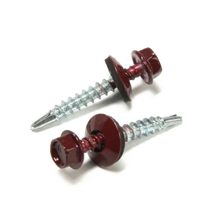 Саморезы кровельные 4,8х35 мм, RAL3005 цвет бордовый, 250 шт. Саморезы кровельные 4,8х35 мм, RAL3005 цвет бордовый, 250 шт.