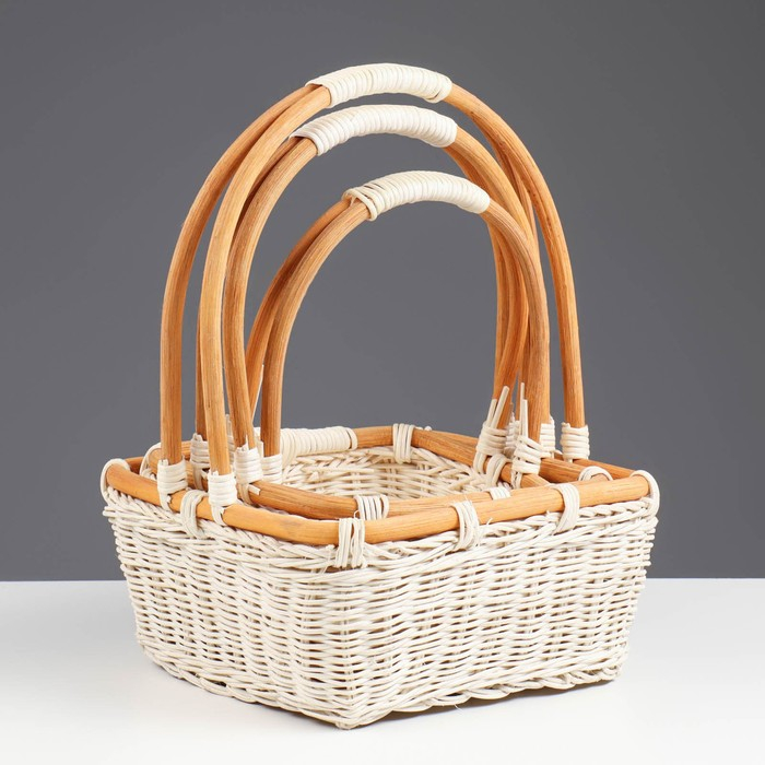 Набор корзин, 3 шт, 27&times;27&times;9/30 см, 23&times;23&times;8/25 см, 20&times;20&times;7/20 см, ротанг