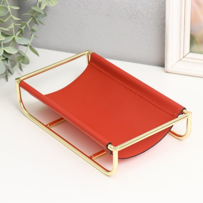 Подставка для мелочей металл, кожзам Подставка для мелочей металл, кожзам "Сканди" кирпичная 21х12х5 см