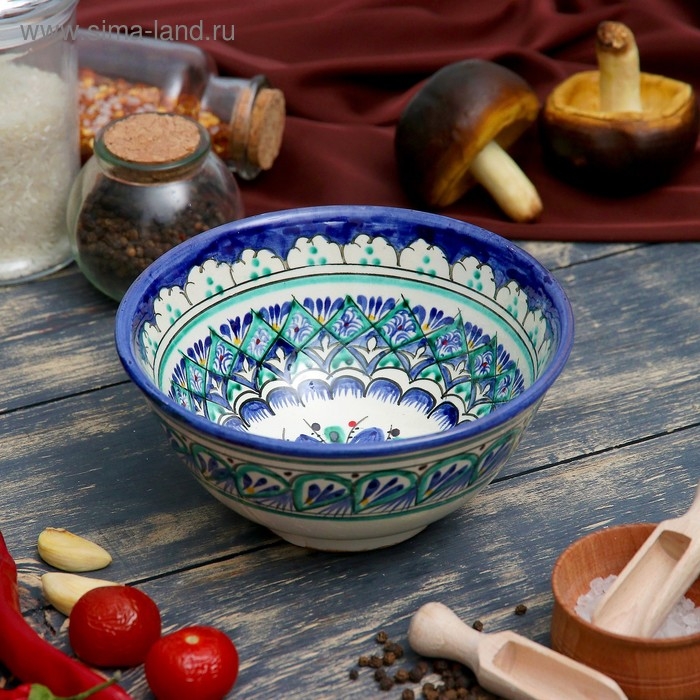 Коса Риштанская Керамика  Коса Риштанская Керамика "Узоры" 15,5 см, средняя, синий микс