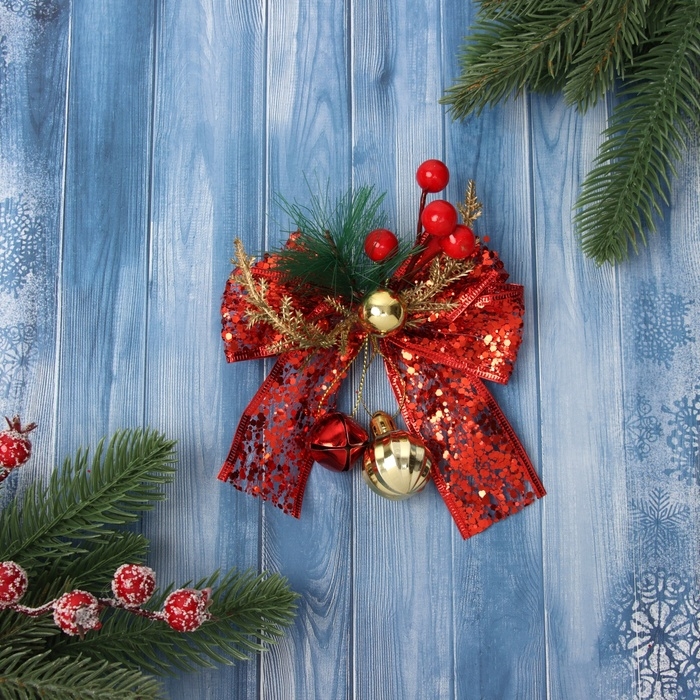 Украшение ёлочное Украшение ёлочное "Новогодний стиль" бант блеск, 13х13 см, красный