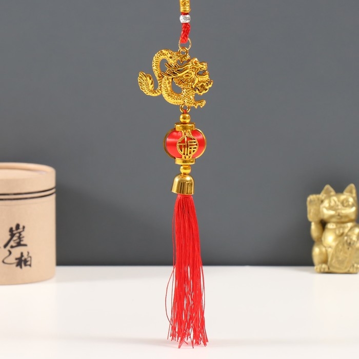 Подвеска пластик, текстиль Подвеска пластик, текстиль "Золотой дракон и китайский фонарик" 3х5,7х37 см