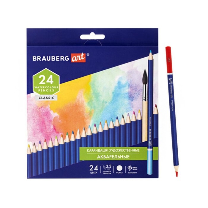 Карандаши акварельные BRAUBERG ART CLASSIC 24 цветов, грифель 3,3 мм Карандаши акварельные BRAUBERG ART CLASSIC 24 цветов, грифель 3,3 мм