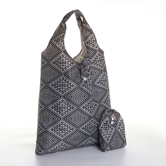 Сумка хозяйственная на кнопке, складная, цвет чёрный/белый Сумка хозяйственная на кнопке, складная, цвет чёрный/белый