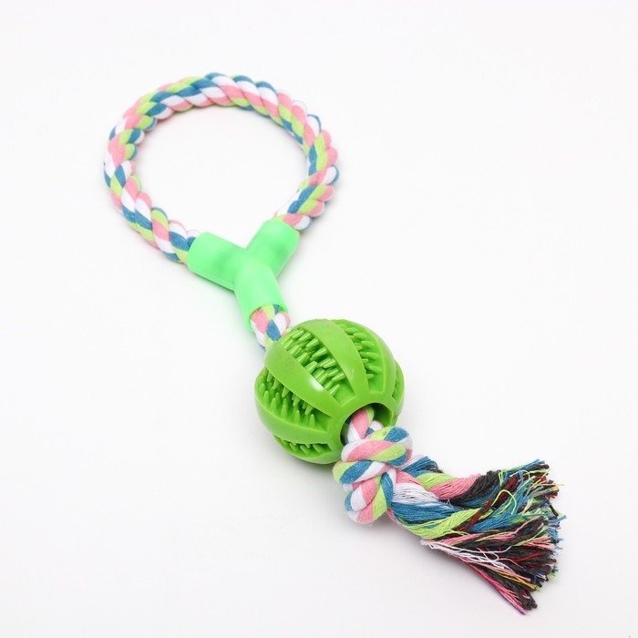 Игрушка канатная с ручкой и мячом, 38 см, до 160 г, зелёная Игрушка канатная с ручкой и мячом, 38 см, до 160 г, зелёная